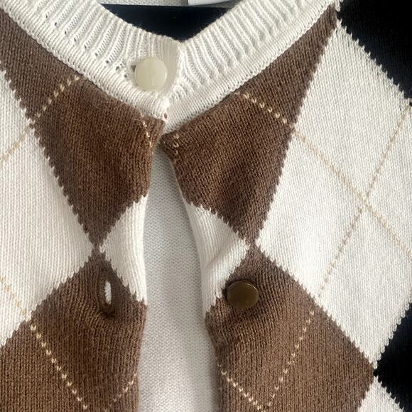 Izod Golf Classix white argylle sweater cardigan size Petite Small - Picture 3 of 6